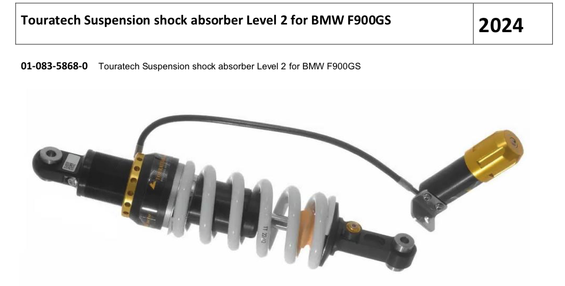 Touratech Suspension shock absorber Level 2 for BMW F900GSTouratech Suspension shock absorber Level 2 for BMW F900GS